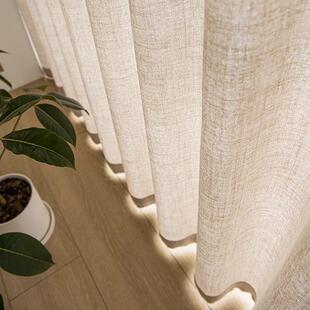 加厚半遮光麻纱纱帘纯色素青纱帘客厅阳台阳帘飘窗窗帘奶茶色新品