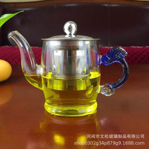 高硼硅紫砂壶玻璃茶壶琉璃直身花茶壶可加热泡茶壶不锈钢过滤茶具