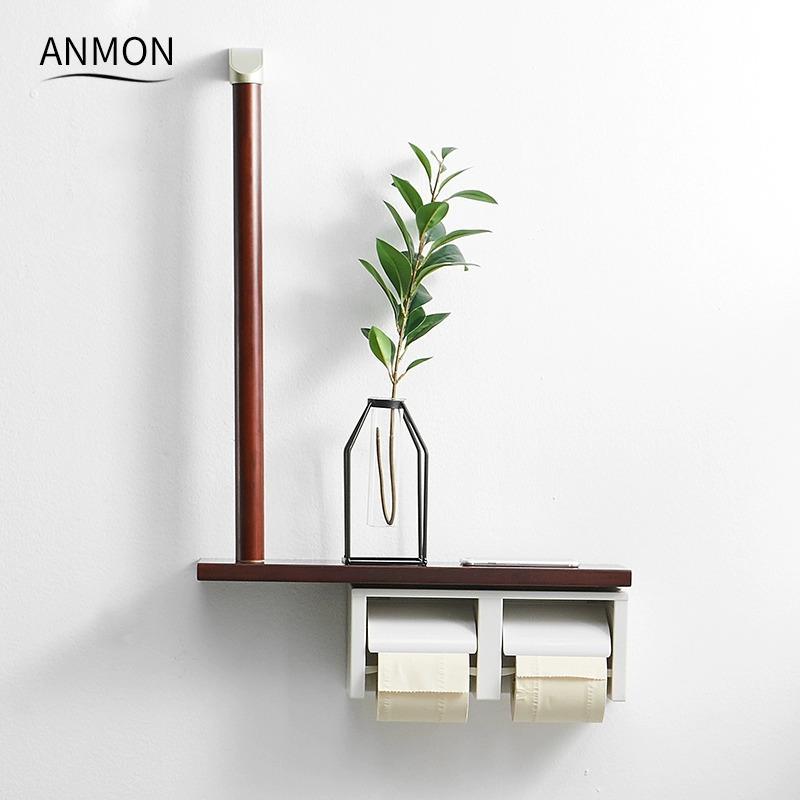 打孔厕所联纸巾盒壁DZN挂纸巾架架楠竹双置物卫生卷间双纸巾架子