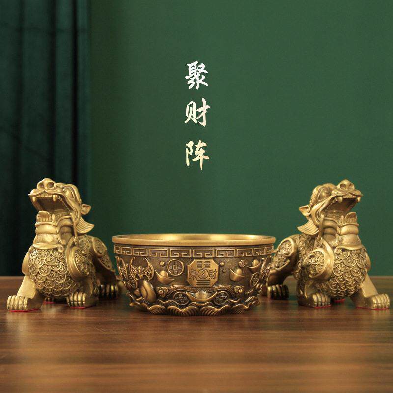 铜貔貅摆件公母皮丘一对招镇家居客厅店铺办公室桌面装饰黄铜貔犰