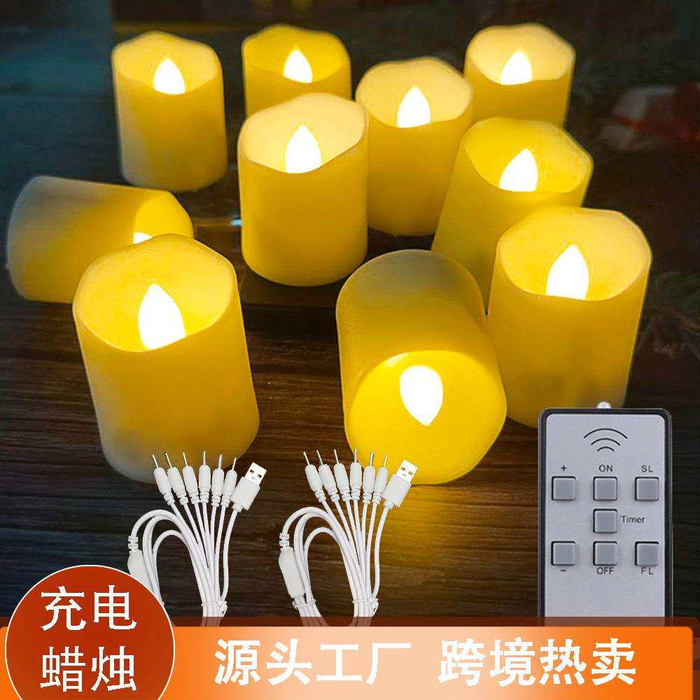 现货led电子蜡烛灯塑料仿真遥控圣诞万圣节氛围装饰灯笼充电
