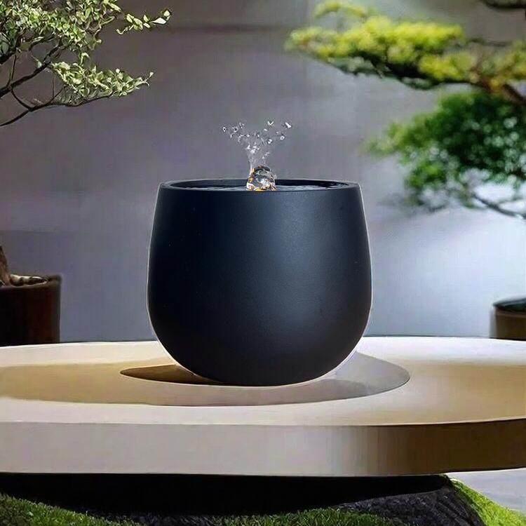简约创意轻奢现代流水喷泉小景聚宝盆净水循环治愈解压招财摆件