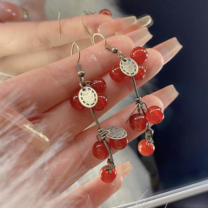 巨好看独特漂亮耳环中古风独特小众设计红果子耳环女长款气质高级
