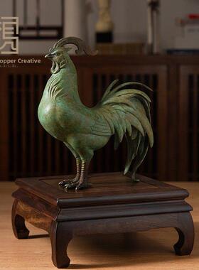 铜公鸡饰品十二生肖鸡金鸡报纸家客厅入口办公室装饰桌面陈设