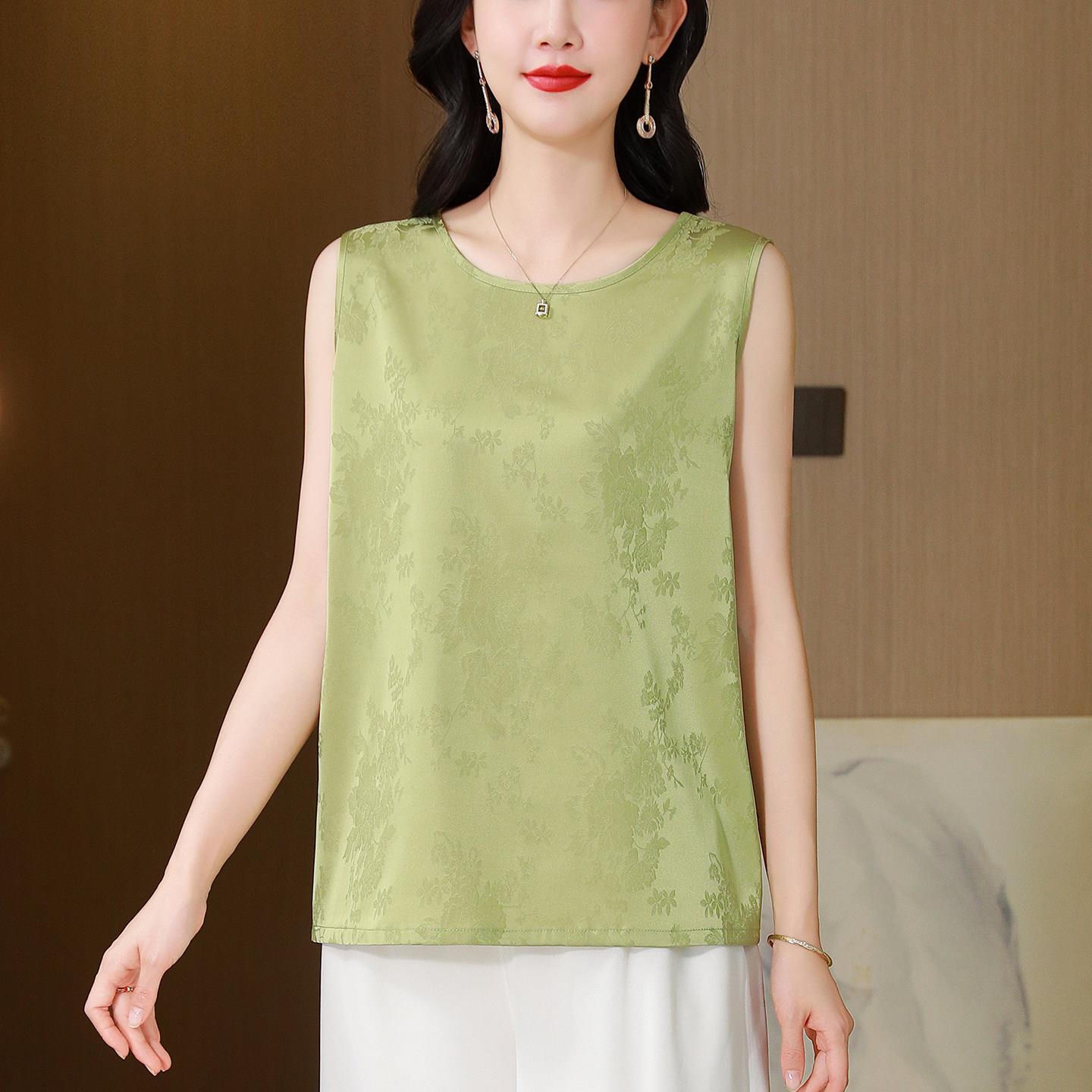 妈妈装真丝无袖背心女夏季新款大码女装T恤中老年夏装桑蚕丝上衣