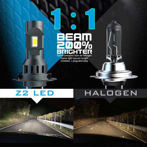 跨境热销Z2大功率1:1直插汽车led大灯 H4 H7 H11 解码改装前大灯