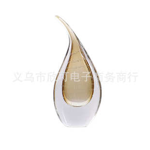 极简样板间现代轻奢水滴状黄黑色琉璃透明摆件售楼部客厅桌面装 饰