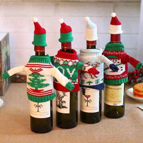 Merry Christmas red wine bottle clothes and hat