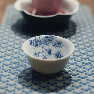 水漾黄蓝彩竹逸小茶碗主人杯釉下彩手绘茶杯茶盏景德镇功夫茶具