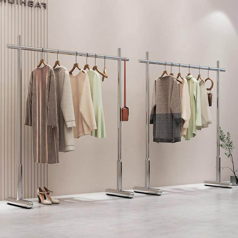 服装店中岛展示架落地式不锈钢直播挂衣架简约女装店货架陈列道具