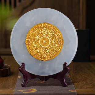 摆件天然玉盘乔迁马到成功扣金属礼品装饰玉石平安玉璧工艺品镶嵌