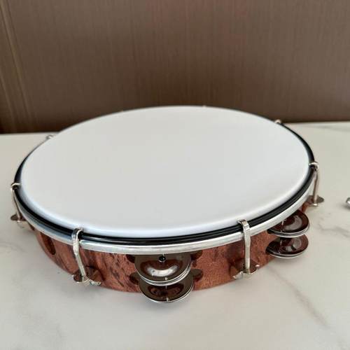 击木纹打色乐KWD器可鼓调铃鼓10寸木纹路可调手鼓铃手拍鼓木纹自