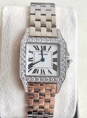 公价40.9万98新36.75mm卡地亚山度士18k白金WF9004Y8石英女表原钻