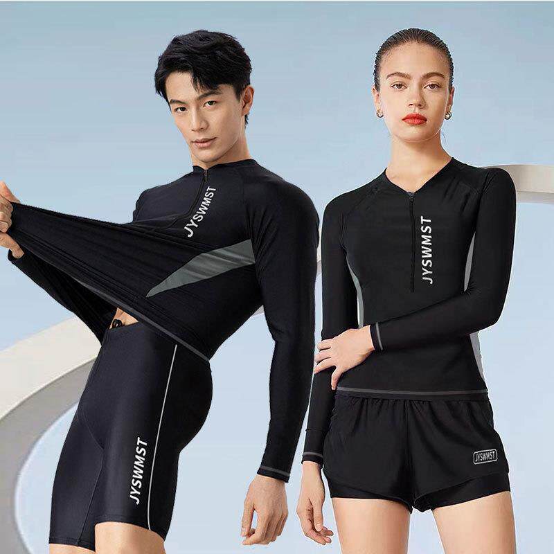 跨境情侣泳衣潜水服女款防晒服上衣男长袖浮潜服分体泳装冲浪套装