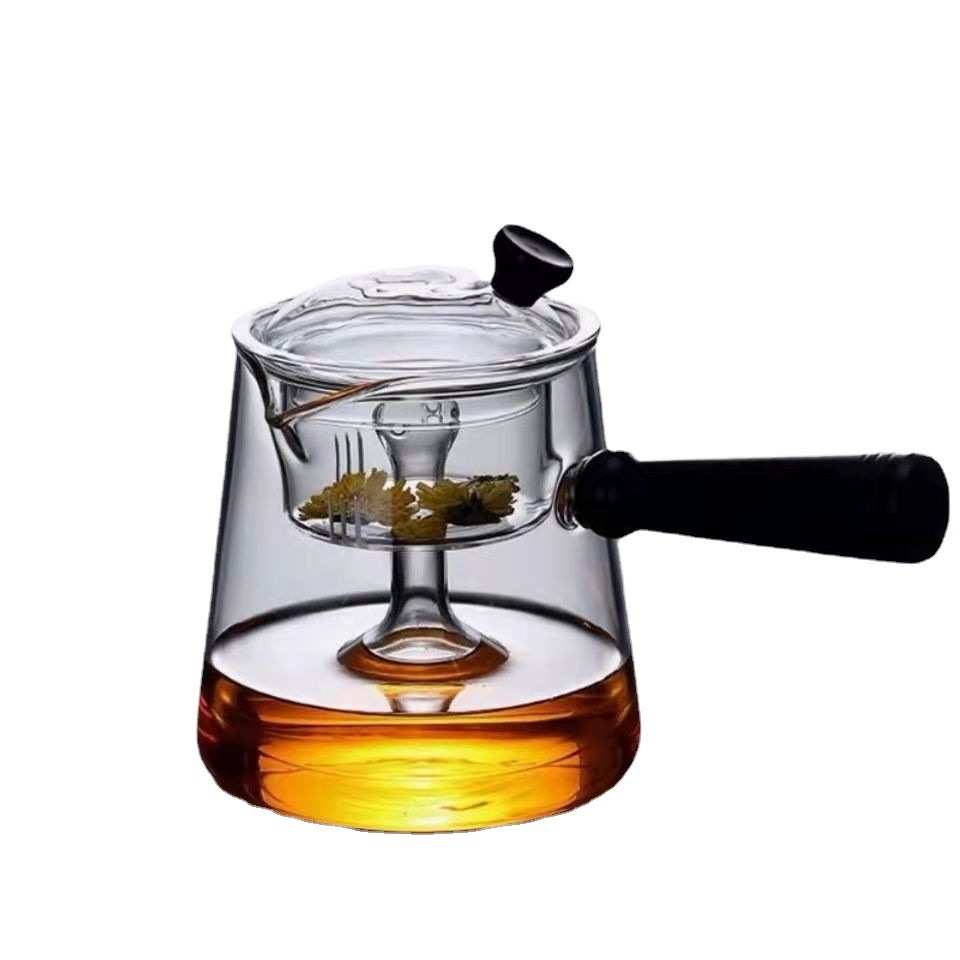 黑檀木侧把玻璃壶煮茶器 电陶炉加热茶具茶器蒸煮两用玻璃器皿