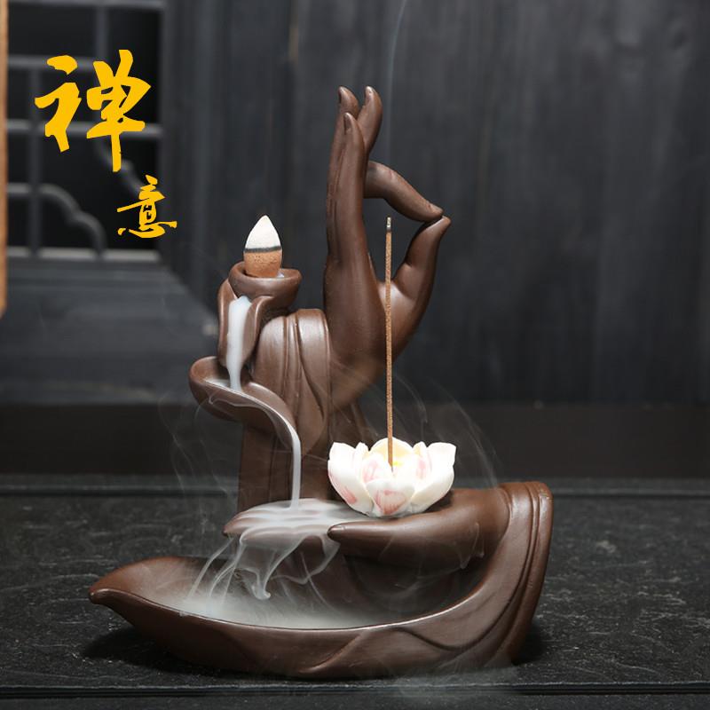 工艺品摆件创意茶具配件紫砂工艺品紫砂佛手倒流香炉禅意摆件