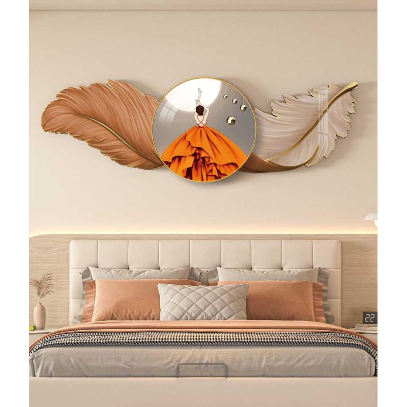 卧室床头挂画轻奢感羽毛装饰画主卧房间背景墙画现代简约壁画