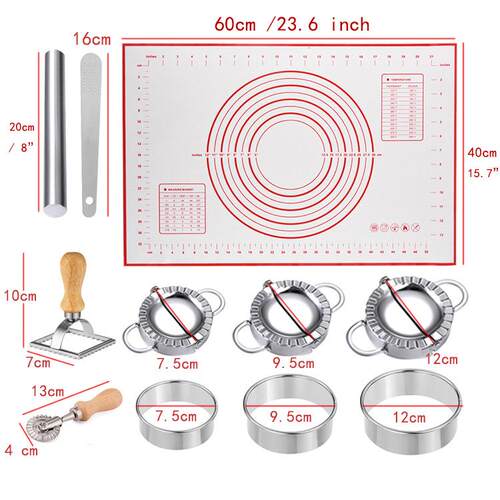 木柄饺子器工具套装13件套 不锈钢饺子器工具肉挑 边花印模具套装