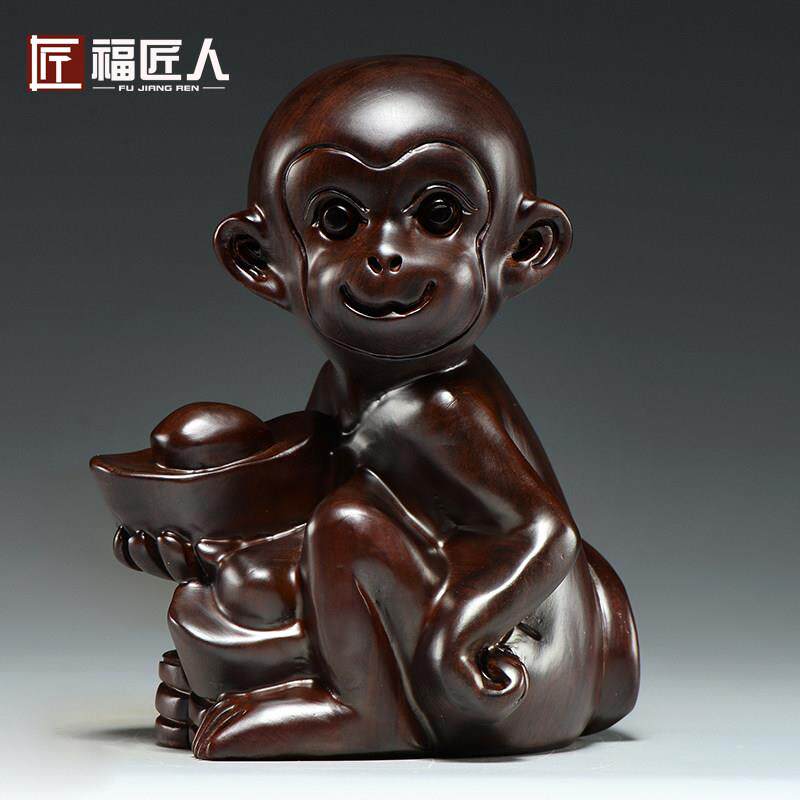 黑檀木雕猴雕刻摆件木质十二生肖猴木头猴家居红木补角装饰工艺品