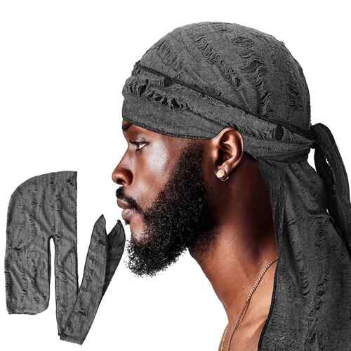 男士durag运动头巾时尚街头嘻哈头巾帽做旧长尾海盗帽Hip hop cap