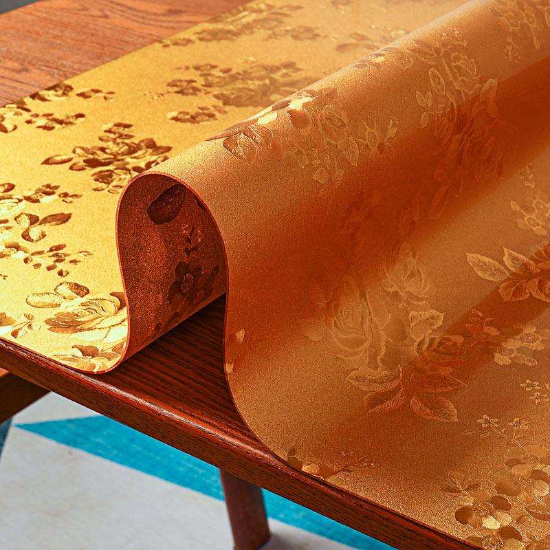 金色印花高级感家用软玻璃餐桌茶几电视柜垫PVC供佛桌布防水免洗