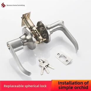 卫生间三杆式执手锁门锁家用通用型铝合金卧室门把手球形不锈钢