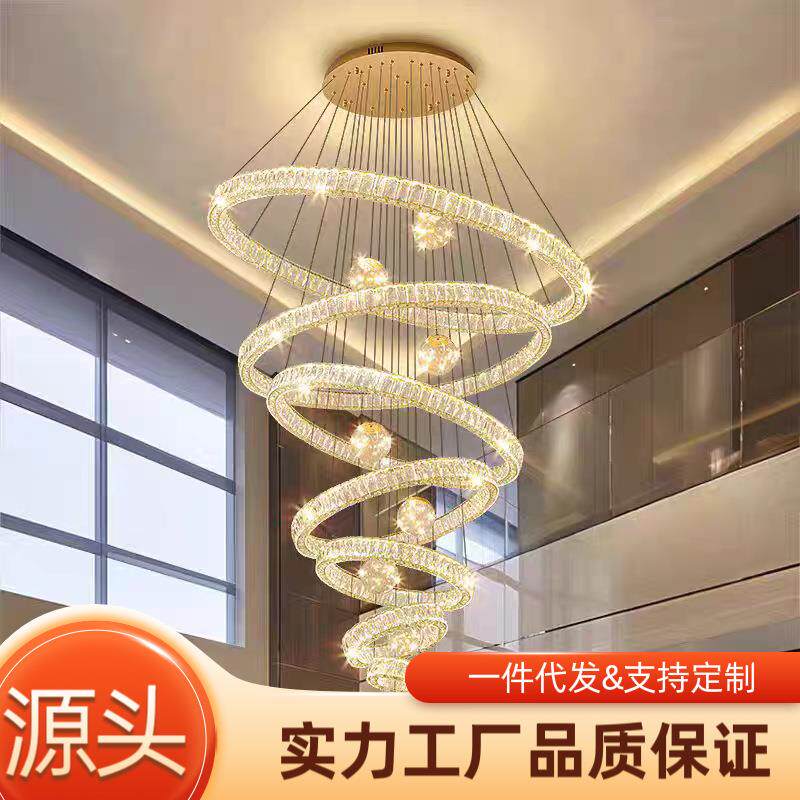 复式楼大吊灯客厅灯别墅挑空楼梯轻奢水晶灯楼中楼酒店工程大吊灯