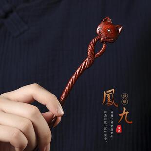 印度小叶紫檀木兰花发簪简约风簪子实木制作中式木簪创意饰品百搭