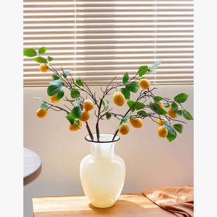 奶油黄色琉璃花瓶摆件轻奢高级感客厅桌面水养插花装 饰样板间摆设