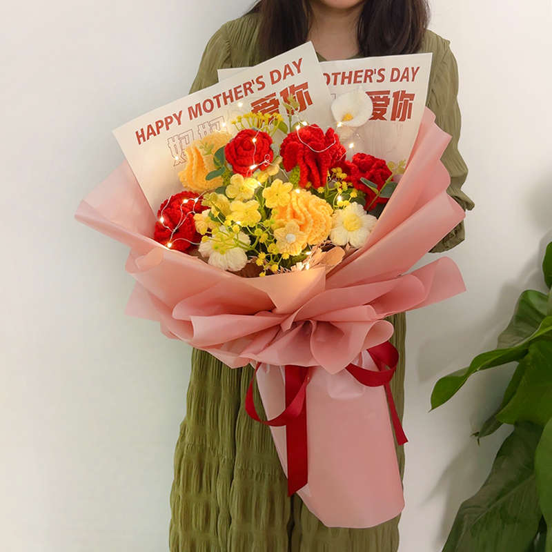针织花束成品毛线编织花向日葵玫瑰永生花女友生日礼物毕业情人节