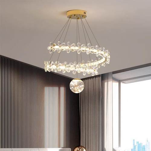 意式奢水晶灯新款客62厅吊灯主卧室灯房间圈灯不锈钢2螺旋圈灯轻0