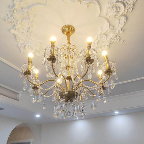 美式复古水晶灯中古卧室欧式客厅楼梯灯餐厅法式全铜蜡烛水晶吊灯