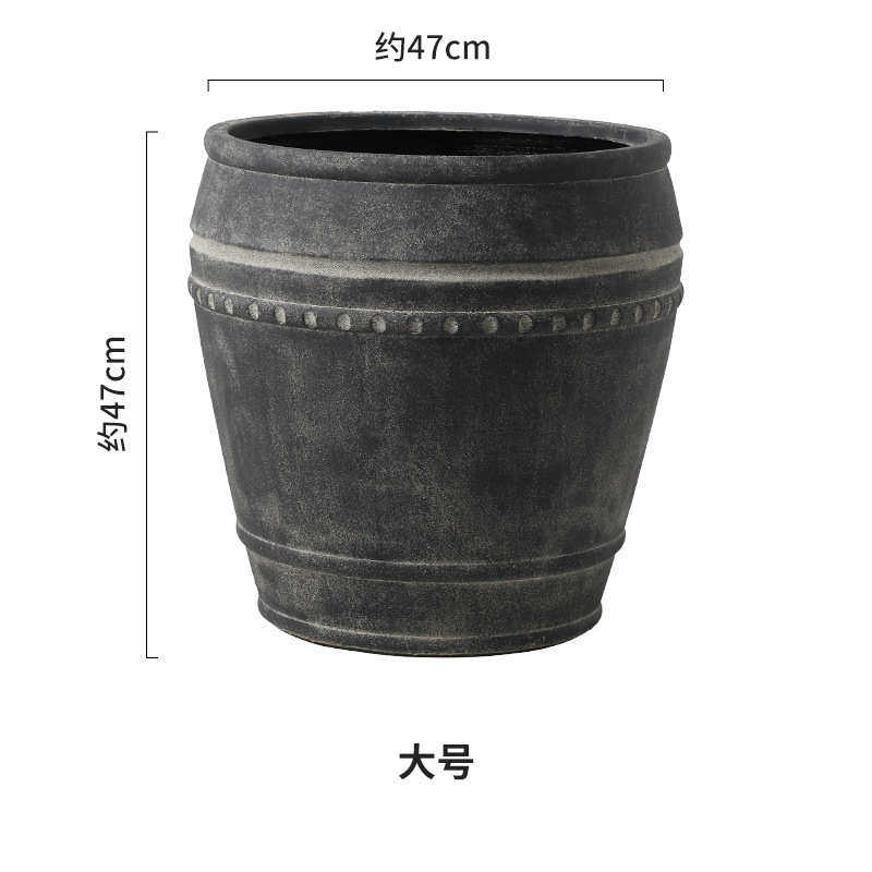 仿古泥大号加利绿花盆口径黑色镁风做橡皮树植复古尤罐落地侘寂旧