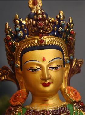 新款绿度母佛像纯铜绘工艺藏传密彩宗家用佛堂观音上供奉色佛像摆