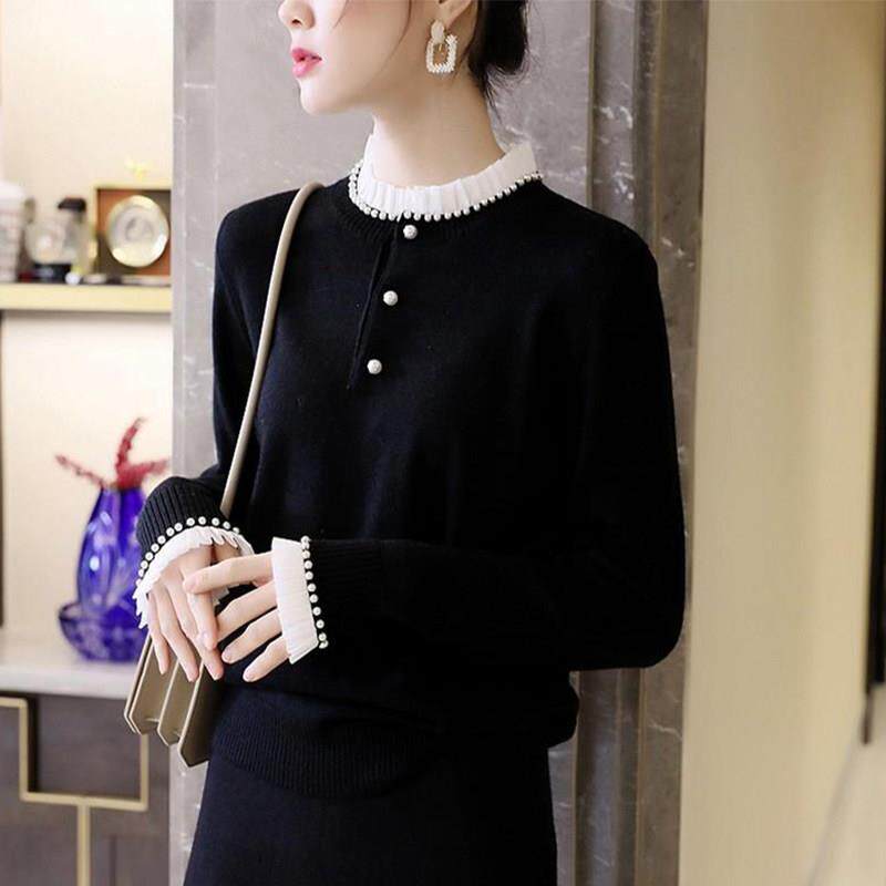 蕾丝打底衫女秋冬洋气内搭2025年新款长袖修身显瘦毛衣针织衫上衣