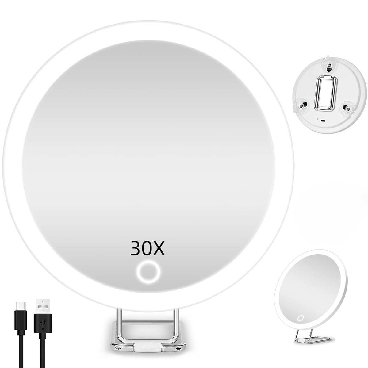 灯镜10x倍30x倍旋转6led支架36020x放大充电度化妆镜英寸补光带倍
