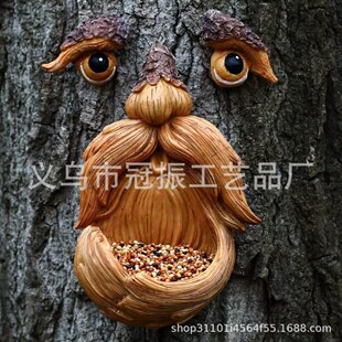 Old Man Tree Face Bird Feeder Resin 3-Piece Set with Eyes