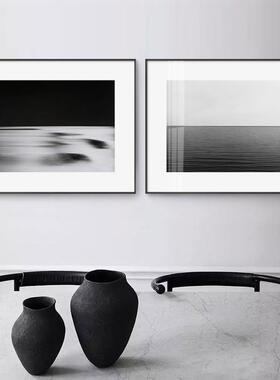 雾海 杉本博司简约装饰画现代摄影海景黑白艺术立体卡纸装裱挂画