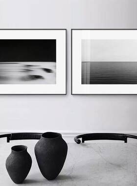 雾海 杉本博司简约装饰画现代摄影海景黑白艺术立体卡纸装裱挂画