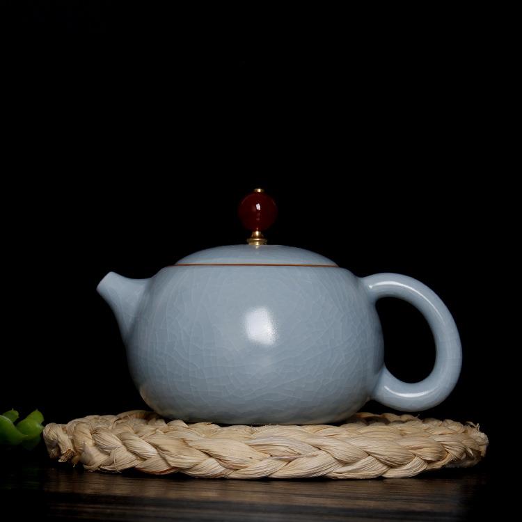 汝窑西施壶汝瓷大号码泡茶壶汝窑茶具陶瓷水壶单壶天蓝玛瑙玉茶壶