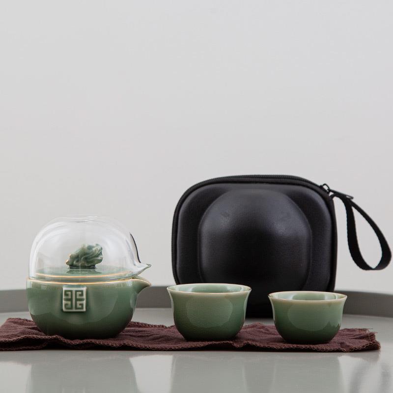 陶瓷快客杯一壶两杯玻璃公道杯便捷式商务旅行茶具整套可支持logo