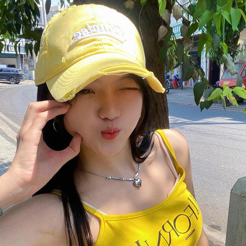 黄色帽子多巴胺棒球帽女夏款宽帽檐大脸显脸小鸭舌帽防晒遮阳帽