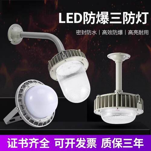 led防爆平台灯工业厂房防水防尘2.5米弯杆壁式50W仓库三防灯100W