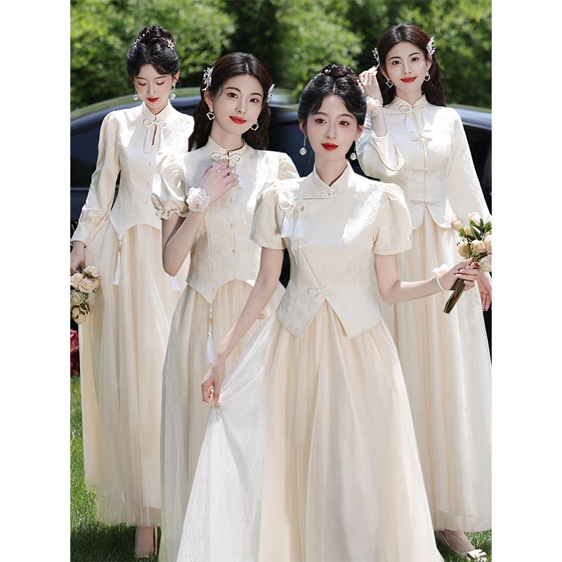 新中式伴娘服2025新款香槟色两件套姐妹团礼服裙女小个子平时可穿