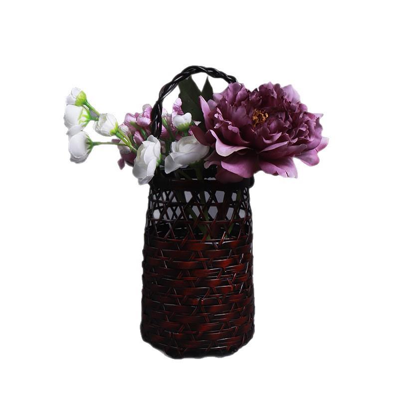 手工精编花器禅意茶桌花插中式居家摆件竹制工艺品竹花篮