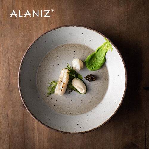 alaniz南兹景-龙潭汤盘深盘覆古家用盘子浅口碗饭厅西餐盘沙拉盘