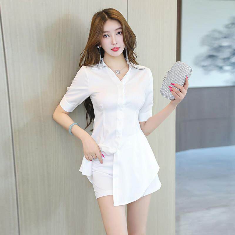 足疗上班衣服白衬衫式洋装女性感按摩短裤套装足浴技师工作服