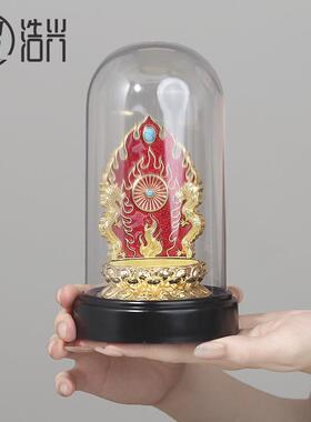 藏风新款金色多彩八宝纹莲台 立体浮雕唐卡嘎乌盒小佛像底座文创