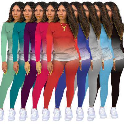 Women's Ombre Print Drop Shoulder Tee & Leggings Two-piece