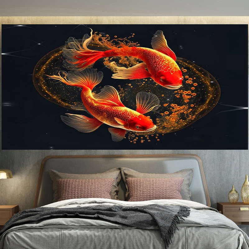 锦鲤艺术背景布挂布小众墙布卧室房间装饰布床头背景墙遮挡画布艺图片